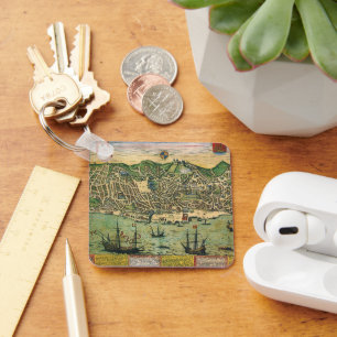 Antiek kaart, stadsplan van Lissabon, Portugal, 15 Sleutelhanger