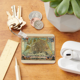 Antiek kaart van Amsterdam, Nederland Sleutelhanger