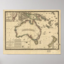 Antiek kaart van Australië 1826 Poster