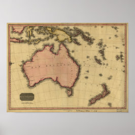 Antiek kaart van Australië en Nieuw-Zeeland 1818 Poster