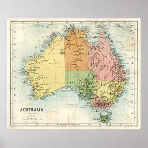 Antiek kaart van Australië Poster