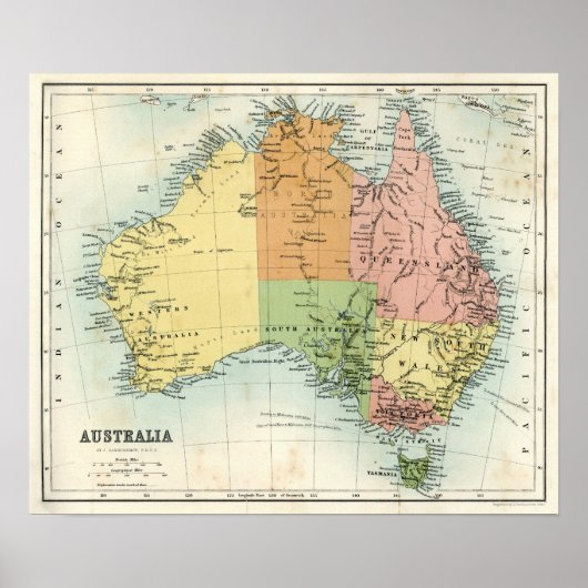 Antiek kaart van Australië Poster (Voorkant)