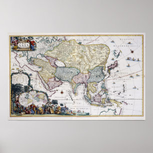 Antiek kaart van Azië 1696 Poster