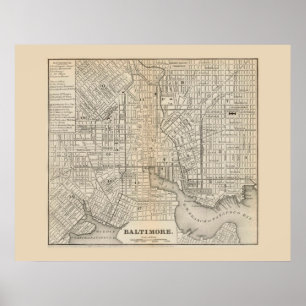 Antiek kaart van Baltimore Maryland 1866 Poster