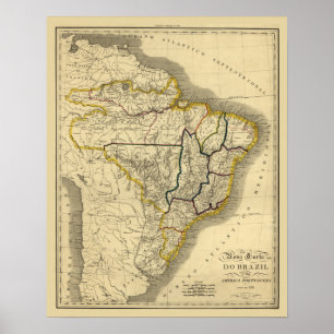 Antiek kaart van Brazilië in 1821 Poster