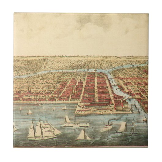 Antiek kaart van Chicago, LaSalle Street en River Tegeltje (Voorkant)