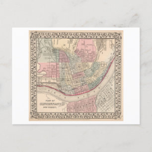 Antiek kaart van Cincinnati uit 1868