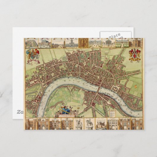 Antiek kaart van de 17e eeuw van Londen W. Hollar (Voorkant / Achterkant)