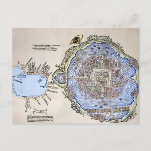 Antiek kaart van de Aztec Capital Tenochtitlan (Voorkant)