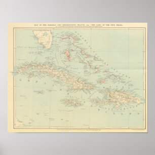 Antiek kaart van de Bahama-eilanden Poster