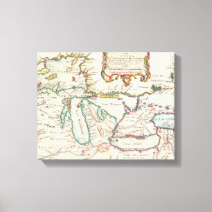 Antiek kaart van de Grote Meren Canvas Afdruk
