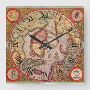 Antiek kaart van de Noordpool Kaart door Mercator Vierkante Klok