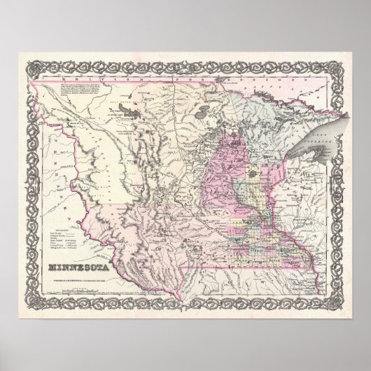 Antiek kaart van de staat Minnesota Poster (Voorkant)