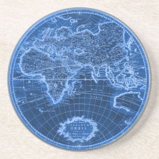 Antiek kaart van de wereld in blauw zandsteen onderzetter