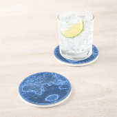 Antiek kaart van de wereld in blauw zandsteen onderzetter (Zijkant)