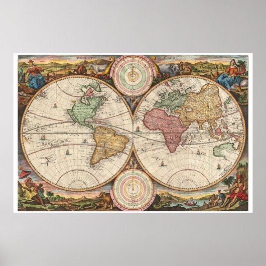 Antiek kaart van de wereld poster (Voorkant)