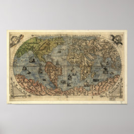 Antiek kaart van de wereld sinds 1565 poster