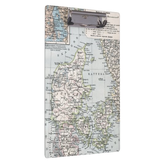 Antiek Kaart van Denemarken, Denemarken, 1905 Klembord (Rechts)