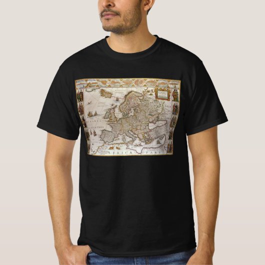 Antiek kaart van Europa door Willem Jansz Blaeu, c T-shirt (Voorkant)