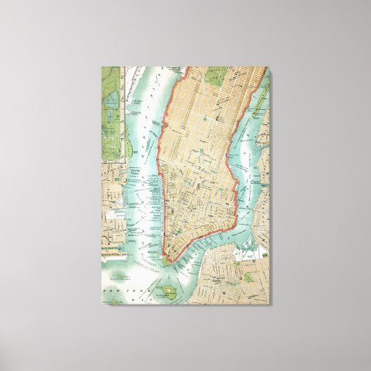 Antiek kaart van het Neder-Manhattan- en het centr Canvas Afdruk (Voorkant)