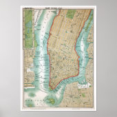 Antiek kaart van het Neder-Manhattan- en het centr Poster (Voorkant)