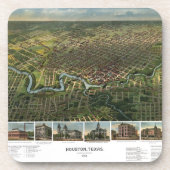 Antiek kaart van Houston, Texas met de buffelrivie Bier Onderzetter (Voorkant)
