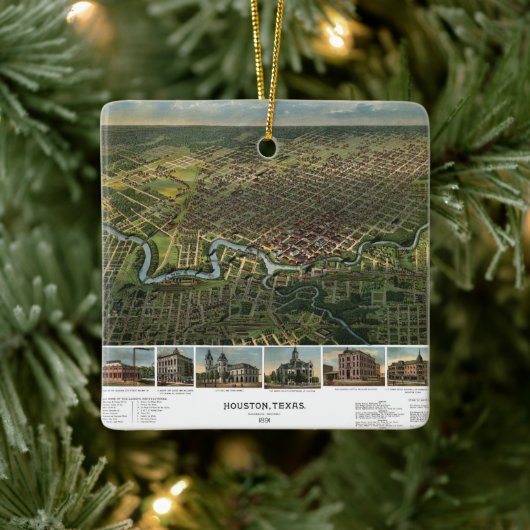 Antiek kaart van Houston, Texas met de buffelrivie Keramisch Ornament (Boom)