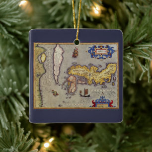 Antiek kaart van Japan door Mercator en Hondius Keramisch Ornament