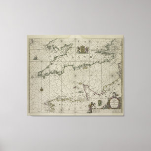 Antiek Kaart van Kanaal, 1666 (kleurengravure) Canvas Afdruk