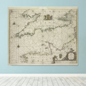 Antiek Kaart van Kanaal, 1666 (kleurengravure) Canvas Afdruk (Insitu (Houten vloer))