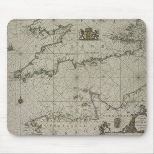 Antiek Kaart van Kanaal, 1666 (kleurengravure) Muismat