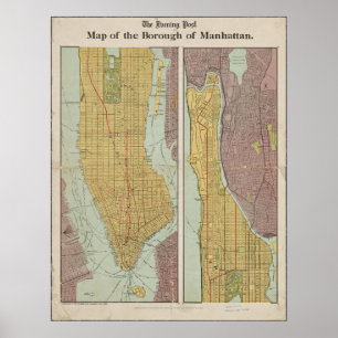 Antiek kaart van Manhattan New York Poster