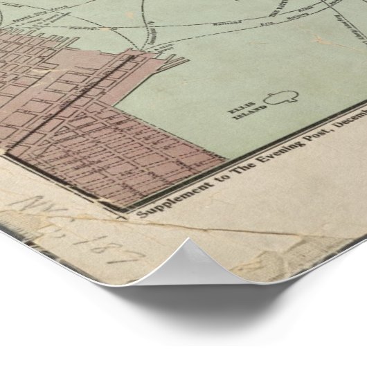 Antiek kaart van Manhattan New York Poster (Hoek)