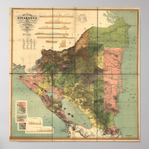 Antiek kaart van Nicaragua 1898 Poster