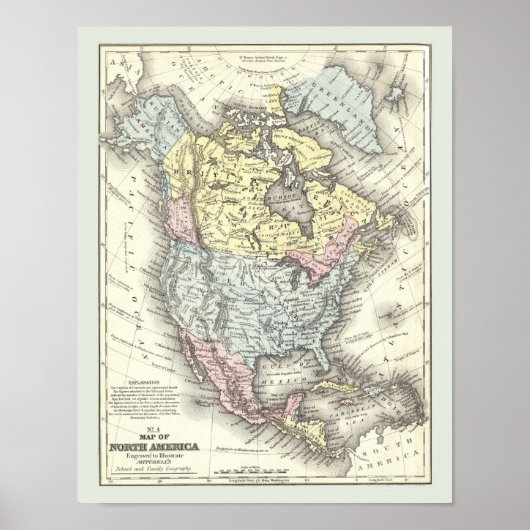 Antiek kaart van Noord-Amerika Poster (Voorkant)