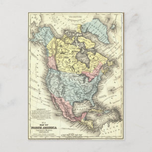 Antiek kaart van Noord-Amerika uit de negentiende 