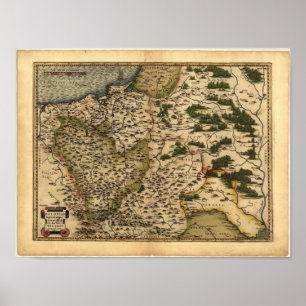 Antiek kaart van Polen ORTELIUS ATLAS 1570 A.D. Poster