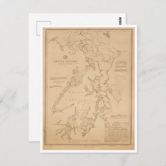 Antiek kaart van Puget Sound (Voorkant / Achterkant)