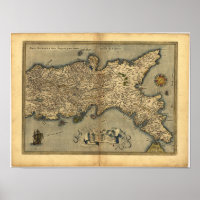 Antiek kaart van Zuid-Italië ORTELIUS ATLAS 1570