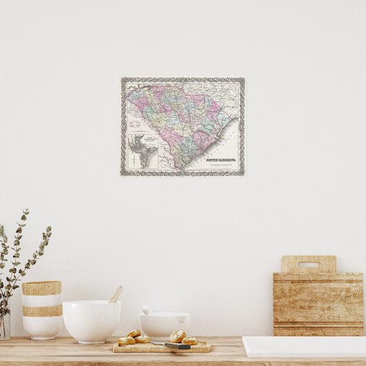 Antiek kaart Zuid-Carolina Poster (Keuken)