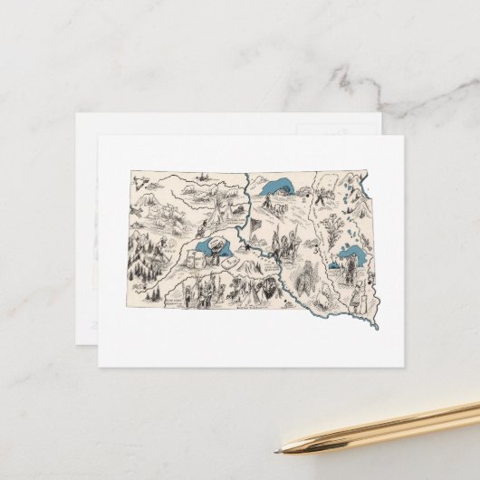 Antiek kaart Zuid-Dakota  Afbeelding (Voorkant / Achterkant in situ)