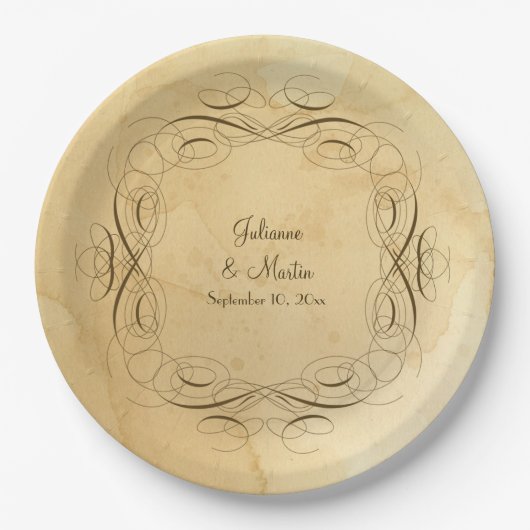 Antiek kalligrafie Scrollwork Weddenschap Papieren Bordje (Voorkant)