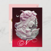 ANTIEK KAMMEO, MEERDAME NACHT MET OWL MONOGRAM FEESTDAGENKAART (Voorkant / Achterkant)