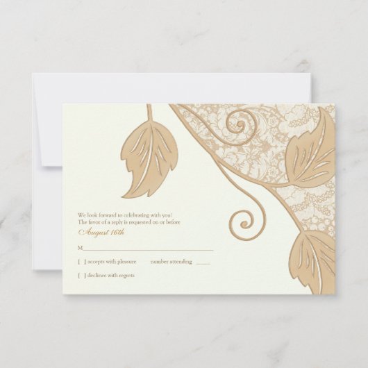 Antiek Kant En Bladeren Trouwantwoord Kaart (Voorkant)