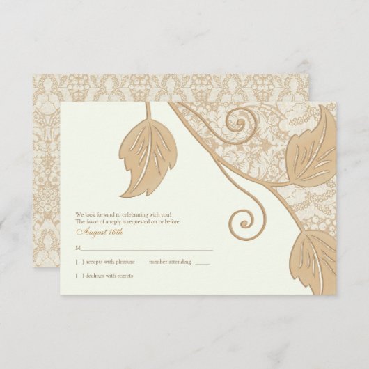 Antiek Kant En Bladeren Trouwantwoord Kaart (Voorkant / Achterkant)