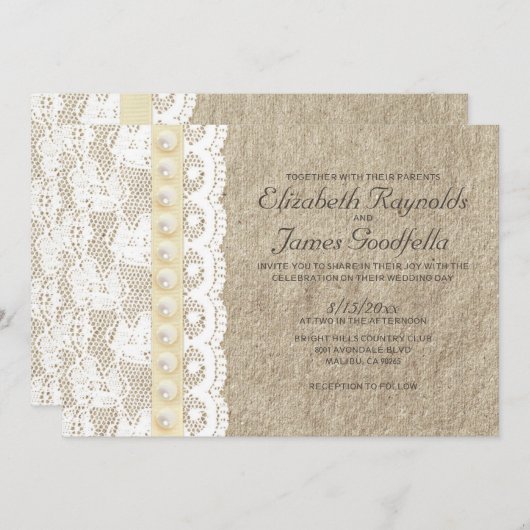 Antiek kant en parelbruiningen kaart (Voorkant / Achterkant)