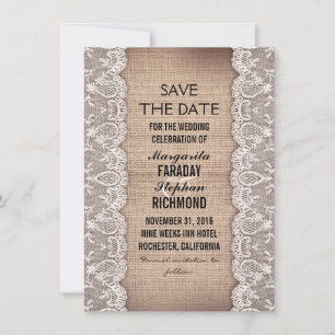 antiek kant en rustieke jute slaan de datumkaarten save the date