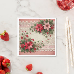 Antiek kant Floral Poinsettia Border Découpage Servet