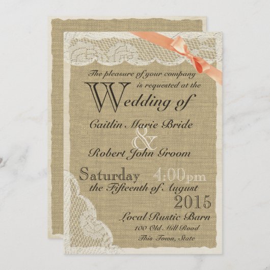 Antiek kant koraal boog land bruiloft kaart (Voorkant / Achterkant)