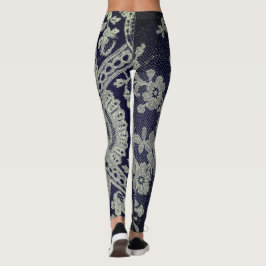 ANTIEK KANT PATROON LEGGINGS BLAUW EN GRIJS